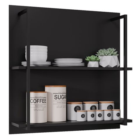 Prateleira Industrial Cozinha Dupla com Painel Flora M24 Preto - Mpozenato