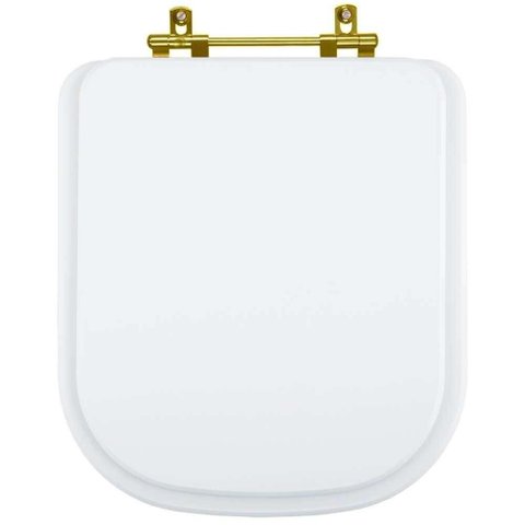 Tampa de Vaso Laqueado Unic Branco para Bacia Deca com Ferragem Dourada