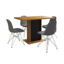Ver imagem 6 de Mesa Jantar Londres Tampo Canela 120cm Base Preta 4 Cadeiras Ferro Branco Estofado Grafite