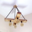 Ver imagem 2 de Luminária Lustre Pendente Rústico Retro Madeira 65x65cm