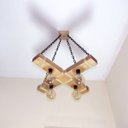 Ver imagem 3 de Luminária Lustre Pendente Rústico Retro Madeira 65x65cm