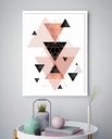 Ver imagem 1 de Quadro Decorativo Abstrato Triângulos Pirâmides Rosê-70x50cm:moldura Preta