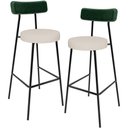 Ver imagem 1 de Kit 02 Banquetas Alta Bar Cozinha Sala De Jantar Milão L02 Facto Verde Musgo Linho Cru - Lyam Decor