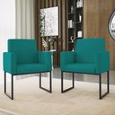 Ver imagem 4 de Kit 2 Poltronas + Namoradeira 2 Lugares para Recepção Azul Turquesa