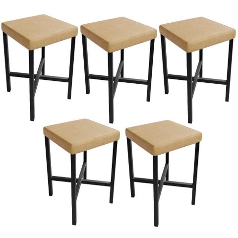 Kit 05 Banquetas Baixa Bar Cozinha Sala de Jantar Preto Stella L02 Couríssimo Fendi - Lyam Decor