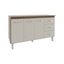 Ver imagem 1 de Balcão Gabinete Armário Cozinha Carine Savana Off White com Tampo Tampão 140 Cm Mobília Decor Savana