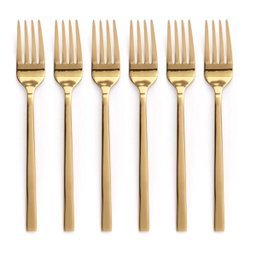Jogo 6un Garfos Sobremesa Inox Dourado Luxe Gold Mesa Posta - 1