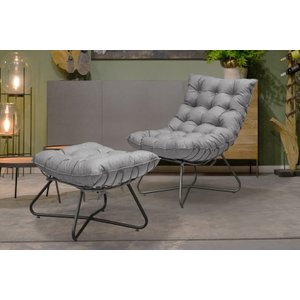 Poltrona Decorativa Costela com Puff EVA Preto - Cinza
