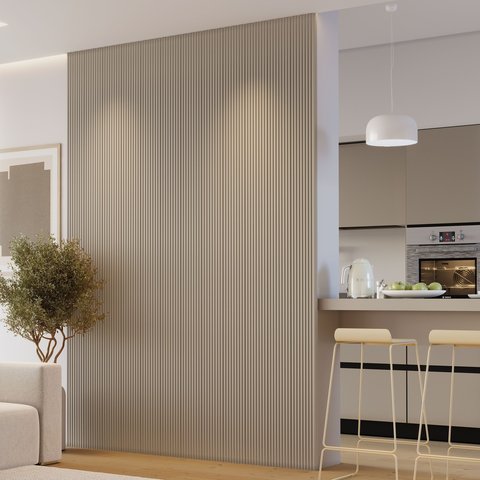 Kit 3 Placas de Painel Ripado Tóquio 250cm x 58cm x 3,3mm (Rende 4,35m²) Ecorevest Bege