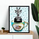 Ver imagem 1 de Quadro Decorativo Cozinha Vintage - Girafa Xícara 24x18cm - com Vidro:moldura Preta