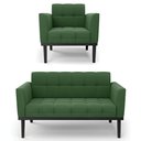 Ver imagem 1 de Sofá Namoradeira e 1 Poltrona Base Madeira Preto Ana Suede Verde - Ibiza