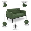 Ver imagem 3 de Sofá Namoradeira e 1 Poltrona Base Madeira Preto Ana Suede Verde - Ibiza