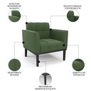 Ver imagem 5 de Sofá Namoradeira e 1 Poltrona Base Madeira Preto Ana Suede Verde - Ibiza