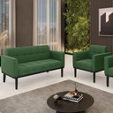 Ver imagem 2 de Sofá Namoradeira e 1 Poltrona Base Madeira Preto Ana Suede Verde - Ibiza