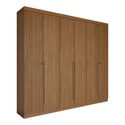 Guarda-Roupa Casal Genebra 6 Portas 4 Gavetas Ripado Jatoba - Panorama Móveis