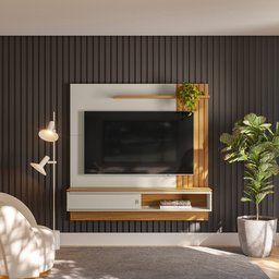 Painel Home / Rack Ripado Linea Sevilha Nature / Off White (6069-207039) Linea Brasil - 1
