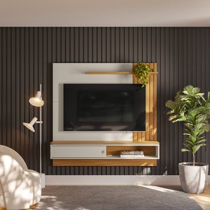 Painel Home / Rack Ripado Linea Sevilha Nature / Off White (6069-207039) Linea Brasil