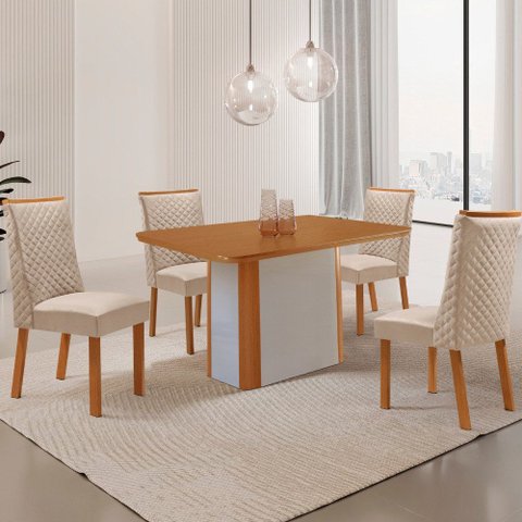 Mesa de Jantar Isadora 120cm Tampo MDF Laminado Canto Copo com 4 Cadeiras Yasmin