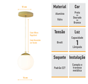 Ver imagem 7 de Pendente Globo Esfera de Vidro Branco Fosco 20cm - Ouro