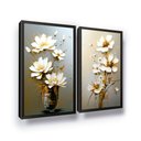 Ver imagem 1 de Quadros Decorativos Flor Vaso Pintura Branca Dourada P/ Sala