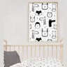 Quadro decoração desenhos animais variados preto e branco - 1