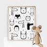 Quadro decoração desenhos animais variados preto e branco - 2