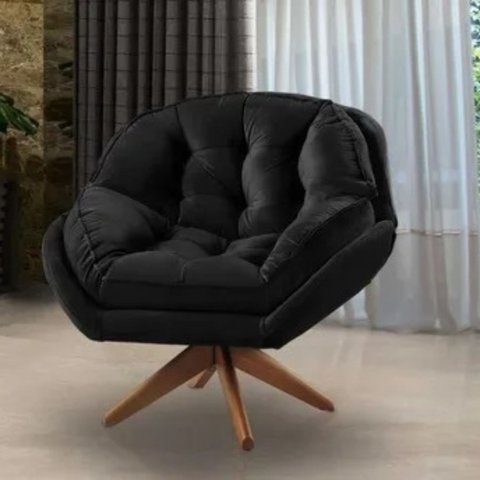 Poltrona Decorativa Redonda Estofada Base Giratória Califórnia Veludo