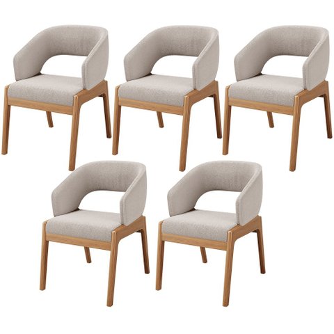 Kit 05 Cadeiras de Jantar e Estar Living Estofada Lince Nature L02 Bouclê Bege - Lyam Decor