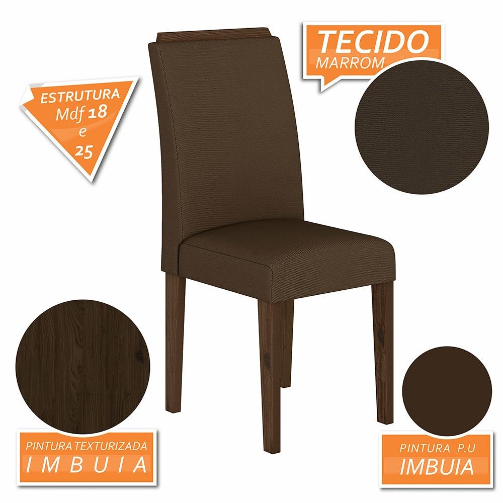 Mesa com 4 Cadeiras Marrocos 1,36 Imbuia/preto/mar - Móveis Arapongas Imbuia/preto/marrom 04 - 4