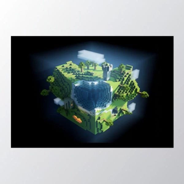 Quadro com moldura minecraft planet cube