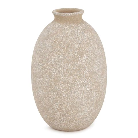 Vaso em Cerâmica Oval Sutil Granulado Areia - 24x15cm Abra Casa