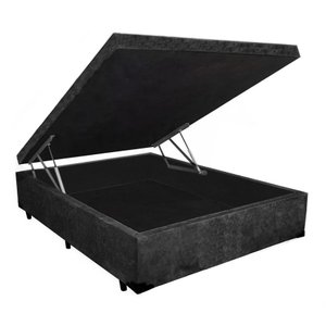Cama Box Baú Casal Gold Acolchões Suede Preto 41x138x188