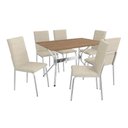 Ver imagem 1 de Conjunto: Mesa Sala Jantar Loire C/ Tampo de Madeira 1.60 Cm e 6 Cadeiras Amsterdã Cromada/nogueira