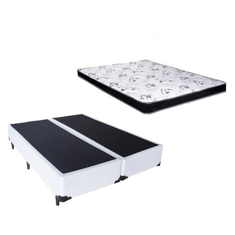 Cama Box Queen Colchão Mola Ensacada Belos Sonhos + Box Sintético 65x158x198 Branco