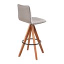 Ver imagem 4 de Banqueta Giratória com Encosto Estofado e Base em Madeira Castanho – Lucy Exclusiva Linho Cacau