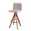 Ver imagem 3 de Banqueta Giratória com Encosto Estofado e Base em Madeira Castanho – Lucy Exclusiva Linho Cacau