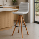 Ver imagem 1 de Banqueta Giratória com Encosto Estofado e Base em Madeira Castanho – Lucy Exclusiva Linho Cacau