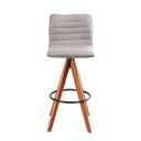 Ver imagem 2 de Banqueta Giratória com Encosto Estofado e Base em Madeira Castanho – Lucy Exclusiva Linho Cacau