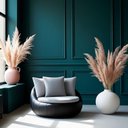 Ver imagem 2 de Poltrona Giratória 127cm Golden Courino Preto/ Bouclé Cinza - Sallar Home