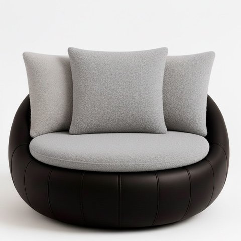 Poltrona Giratória 127cm Golden Courino Preto/ Bouclé Cinza - Sallar Home