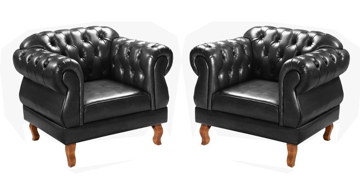 Conjunto Sofá 4 Lugares E 2 Poltronas Chesterfield Com Capitonê Duquesa - Couríssimo Preto - 5