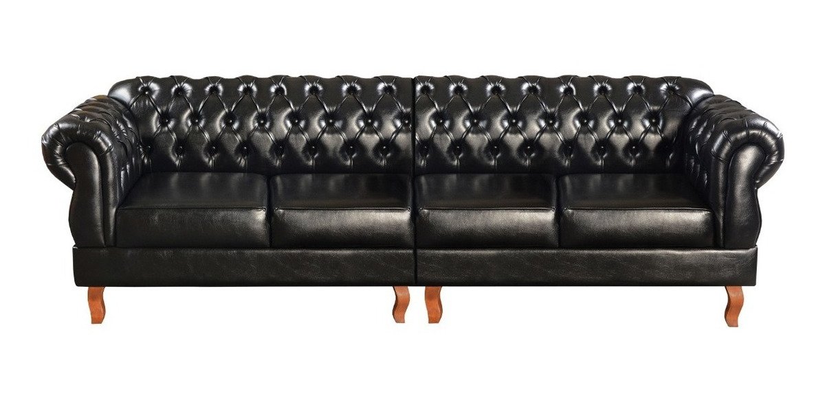 Conjunto Sofá 4 Lugares E 2 Poltronas Chesterfield Com Capitonê Duquesa - Couríssimo Preto - 3