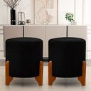 Ver imagem 1 de Kit 2 Puff Redondo Veludo com Pés em Madeira Maciça Decorativo Sala Quarto - Preto