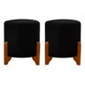Kit 2 Puff Redondo Veludo com Pés em Madeira Maciça Decorativo Sala Quarto - Preto - 2
