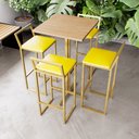 Ver imagem 1 de Jogo Mesa Alta Bistrô Quadrada Pinus 4 Banquetas Estofado Confort Industrial Dourado
