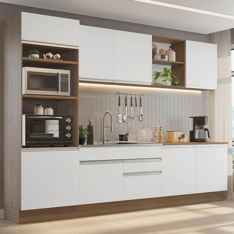 Armário De Cozinha 310cm Rustic/Branco