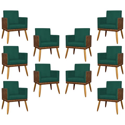 Kit 10 Poltronas para Sala Lis Corino e Suede Cores Pé 30 Cm