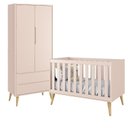 Ver imagem 1 de Jogo de Quarto Infantil Theo Guarda Roupa 2 Portas e Berço Rosa Fosco com Pés Madeira Natural - Rell
