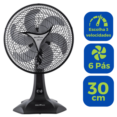 Ventilador Mesa 30cm Silencioso Protect 6 Pás 127v Britânia