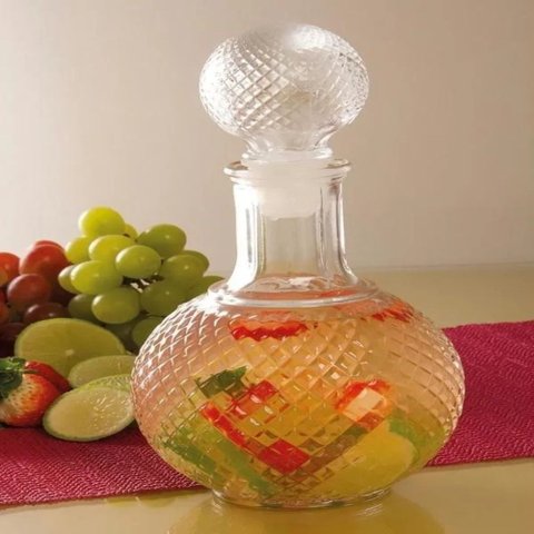 Garrafa Licoreira de Vidro 1100ml para Licor Whisky Suco Bebidas Transparente Redonda Cristal Bar Ad
